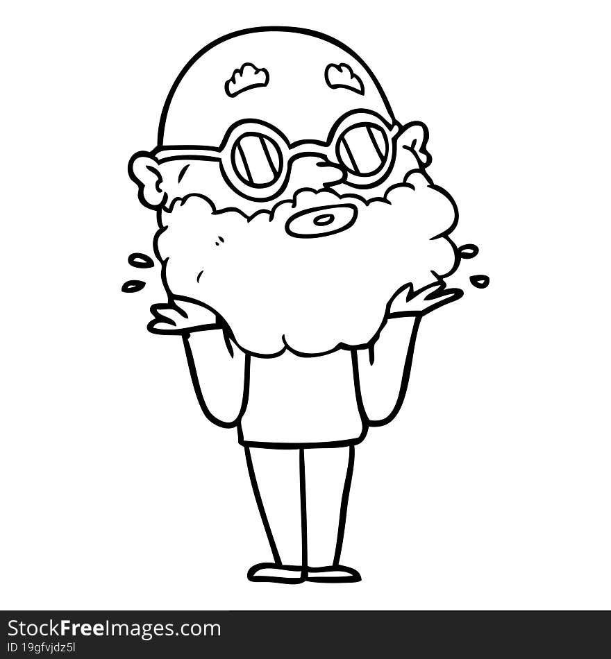 cartoon curious man with beard and sunglasses. cartoon curious man with beard and sunglasses