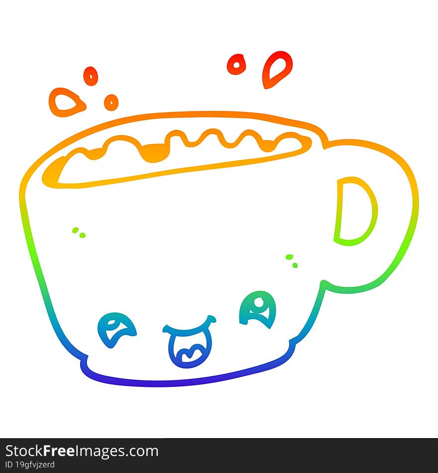 rainbow gradient line drawing cartoon cup of coffee