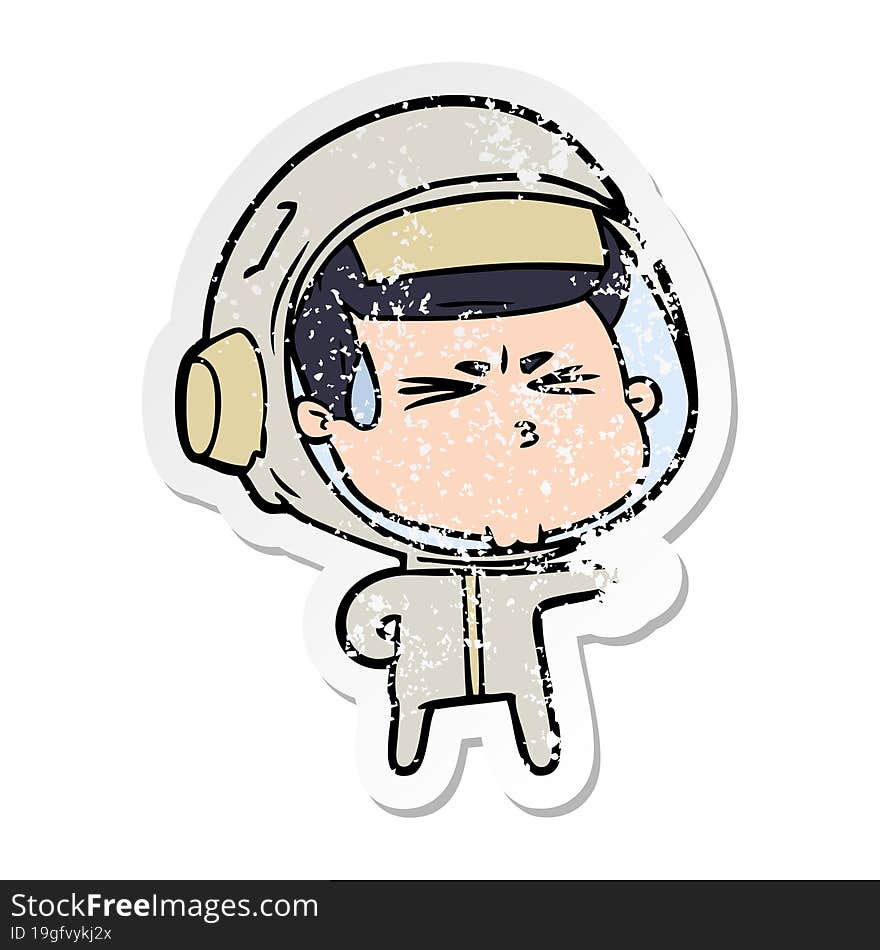 Distressed Sticker Of A Cartoon Stressed Astronaut