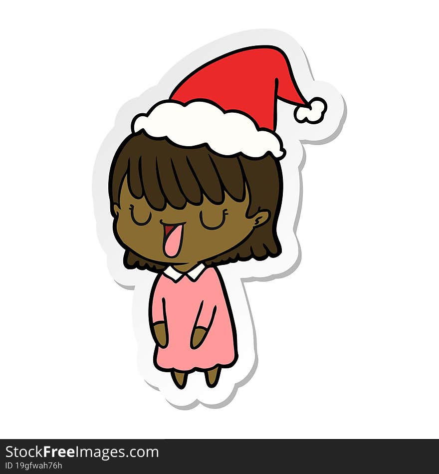 hand drawn sticker cartoon of a woman wearing santa hat