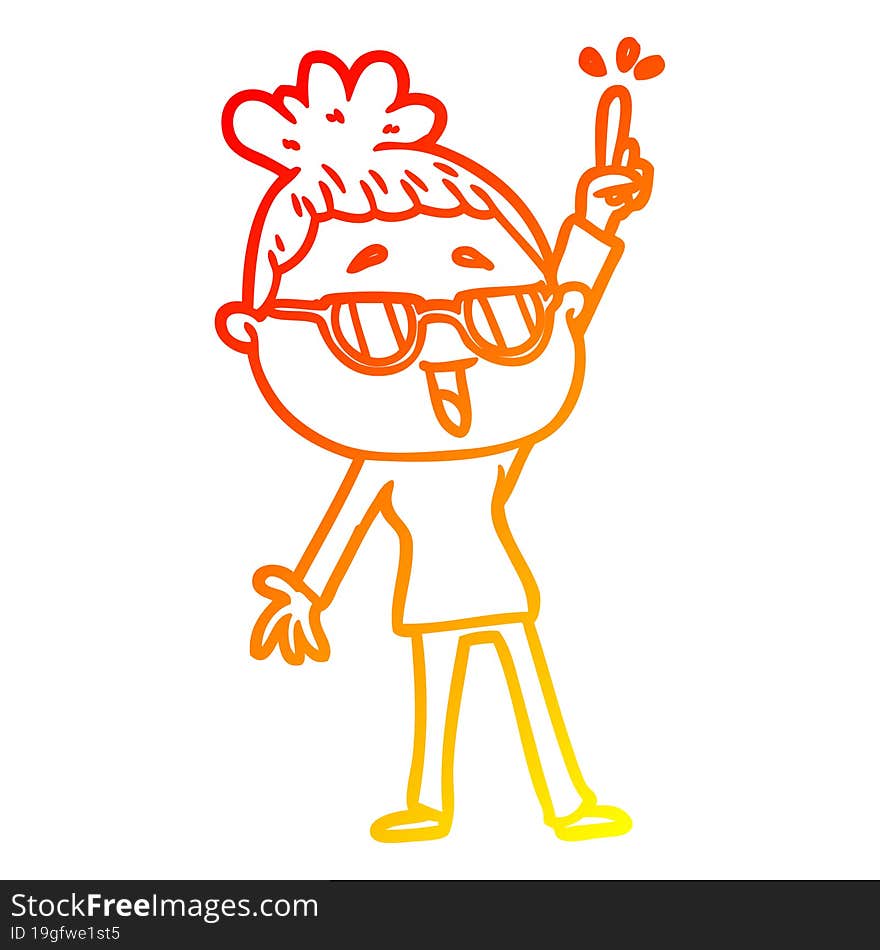 warm gradient line drawing cartoon happy woman wearing spectacles