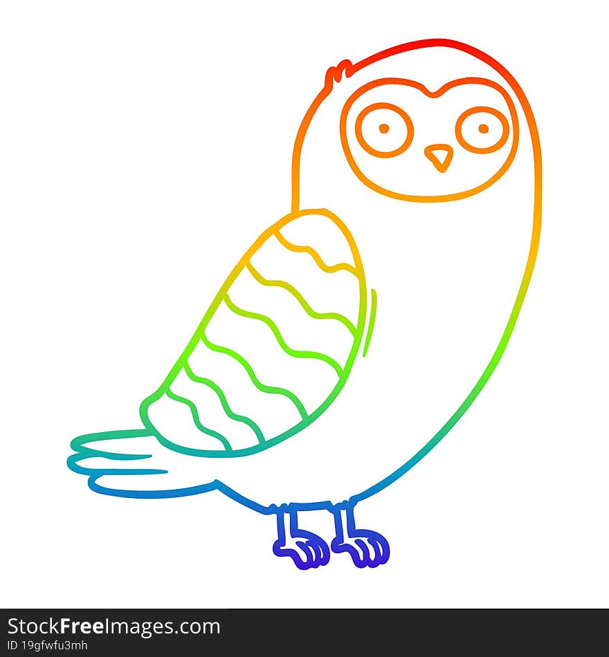 rainbow gradient line drawing of a cartoon owl