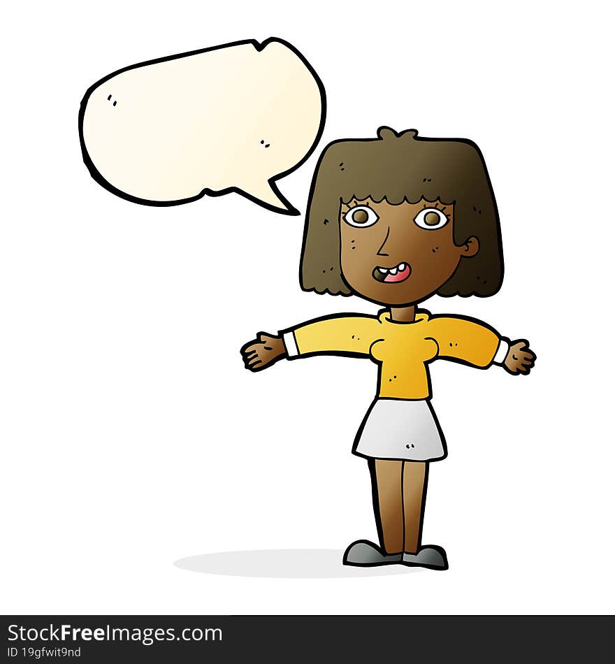 cartoon excited woman with speech bubble