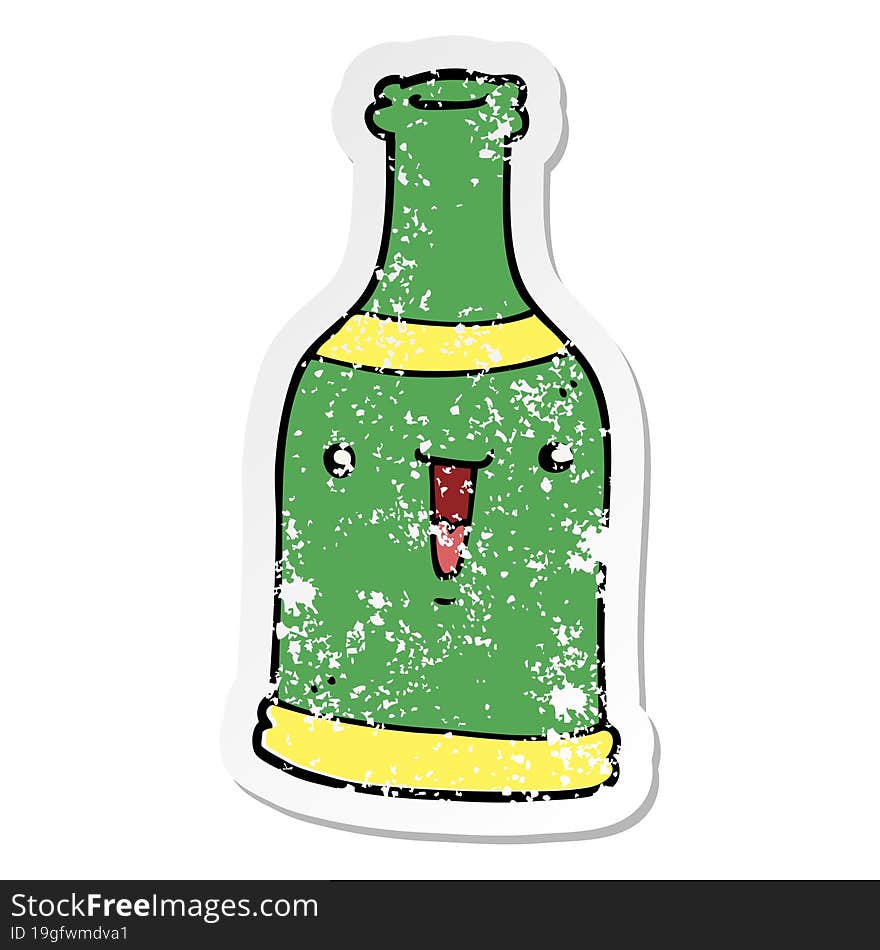 Distressed Sticker Of A Cartoon Beer Bottle