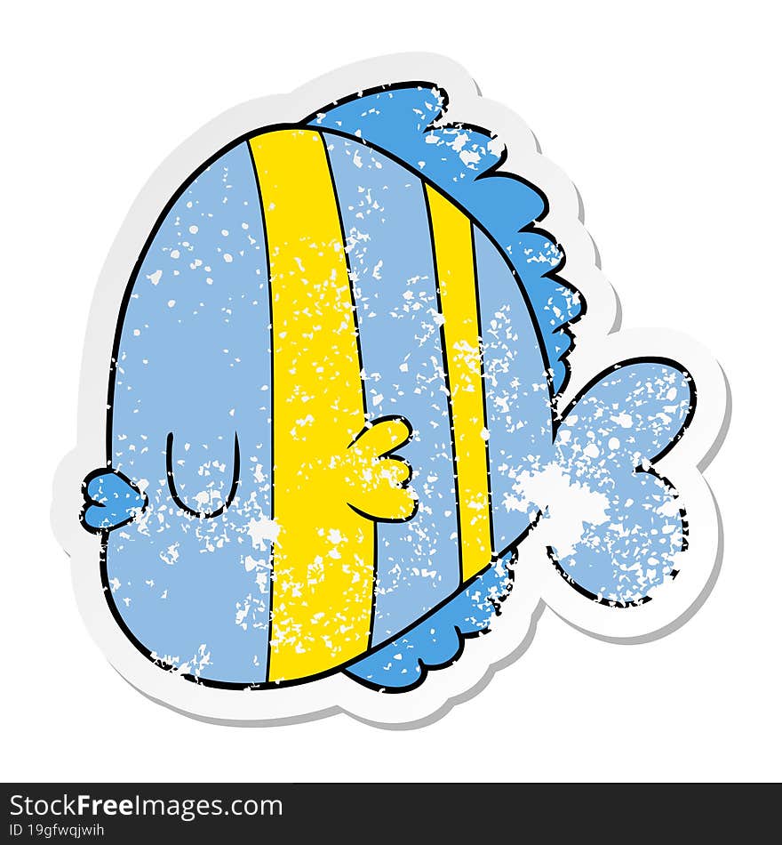 distressed sticker of a cartoon exotic fish