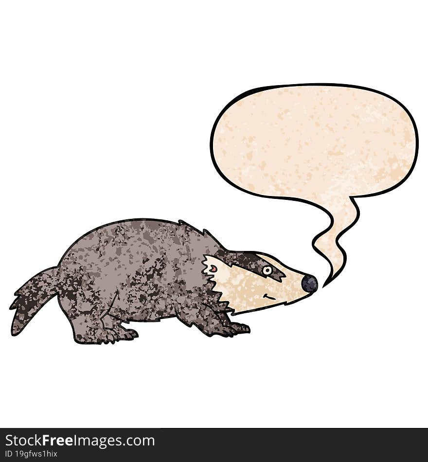 cartoon badger and speech bubble in retro texture style