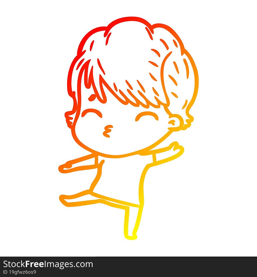 Warm Gradient Line Drawing Cartoon Woman Thinking