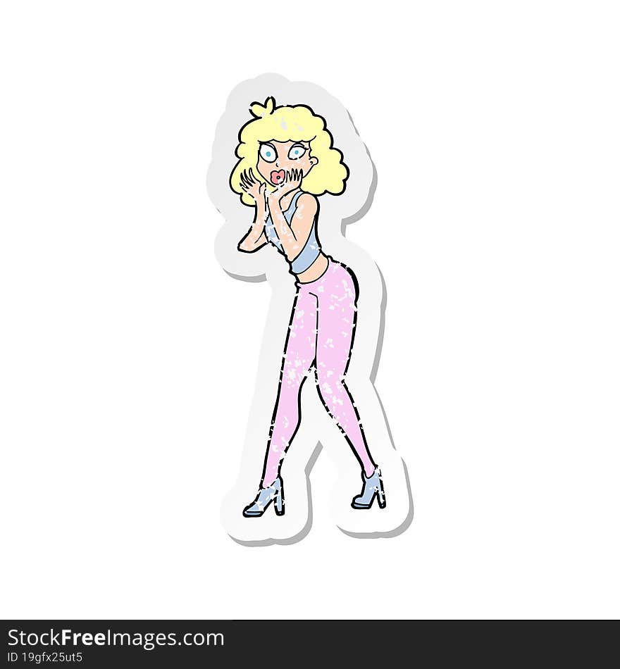 retro distressed sticker of a cartoon surprised woman