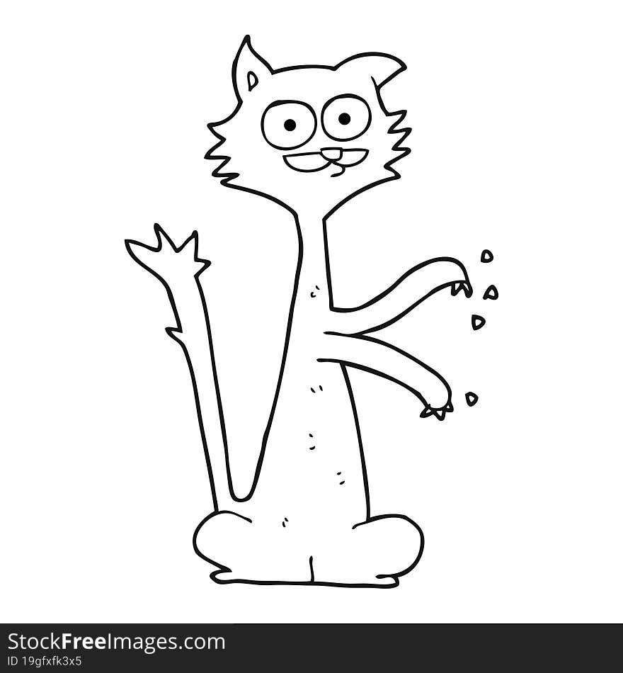 black and white cartoon cat scratching