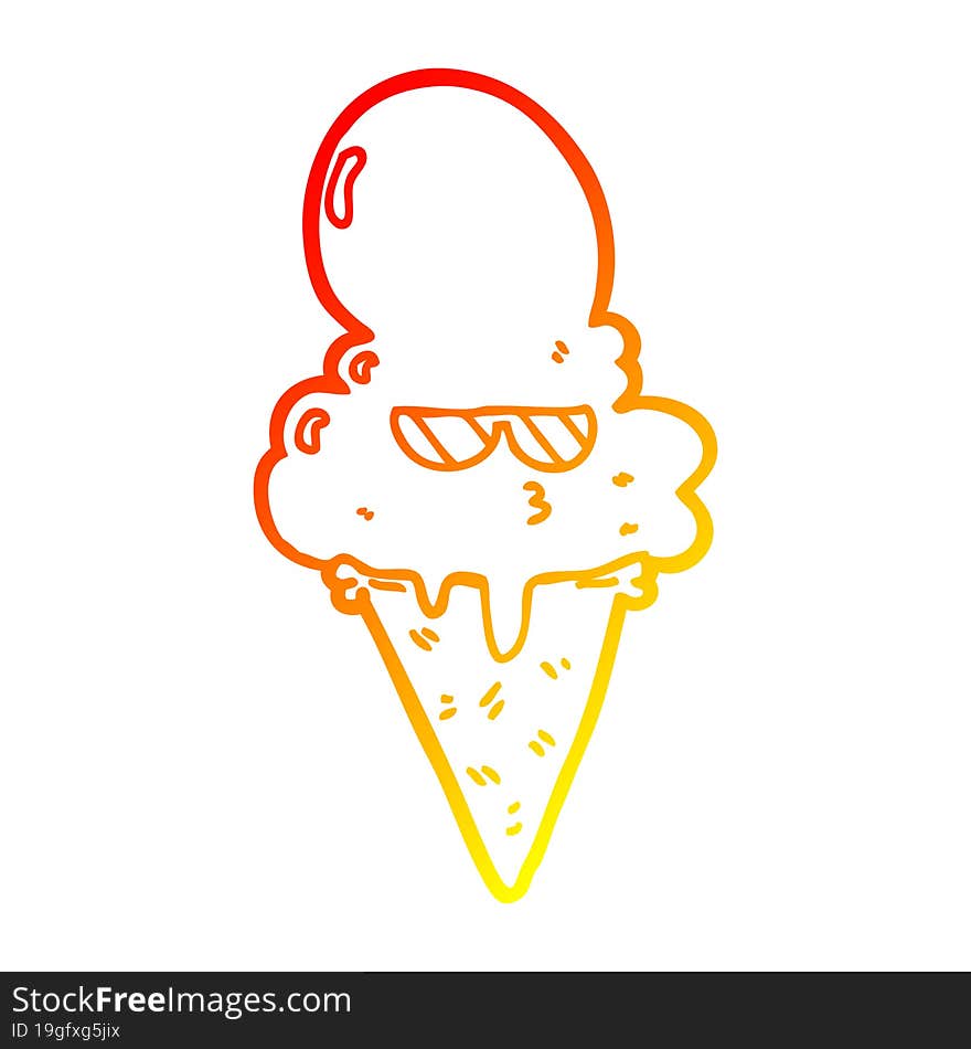 Warm Gradient Line Drawing Cartoon Cool Ice Cream