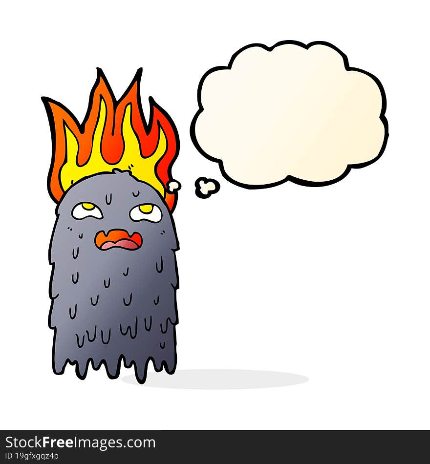 burning cartoon ghost with thought bubble