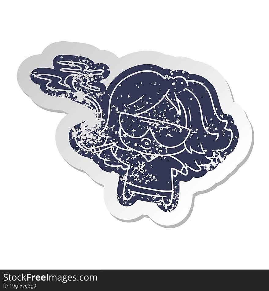 distressed old sticker cute kawaii smoking a joint