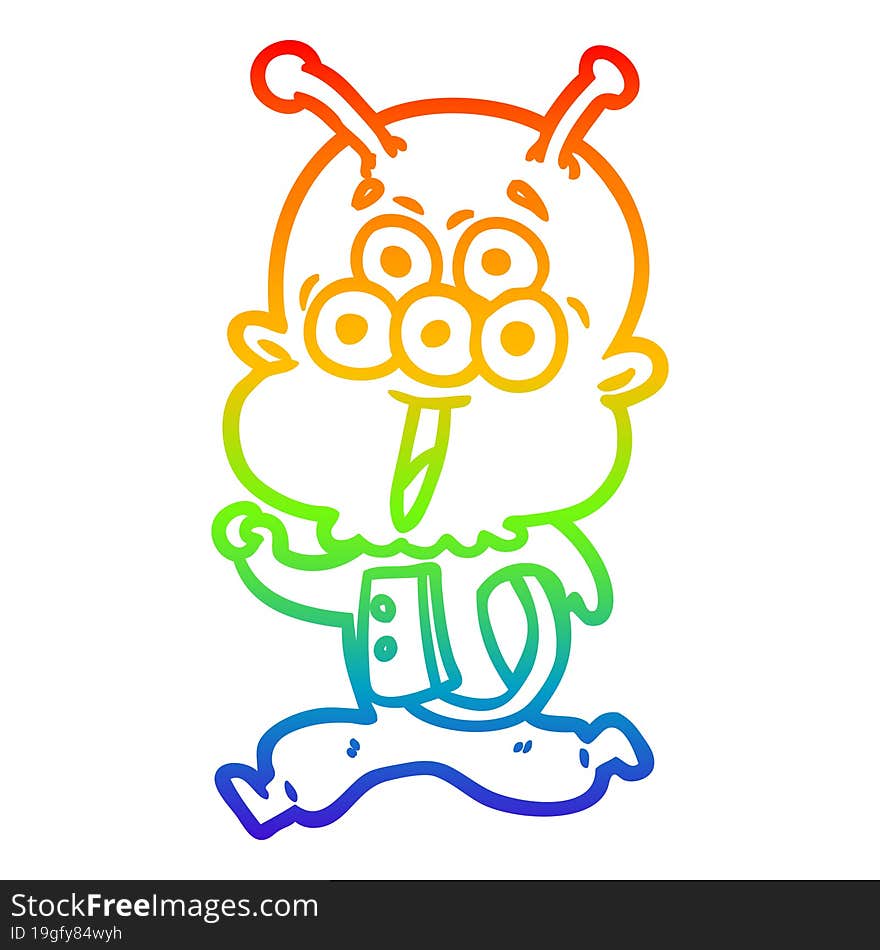 rainbow gradient line drawing happy cartoon alien running