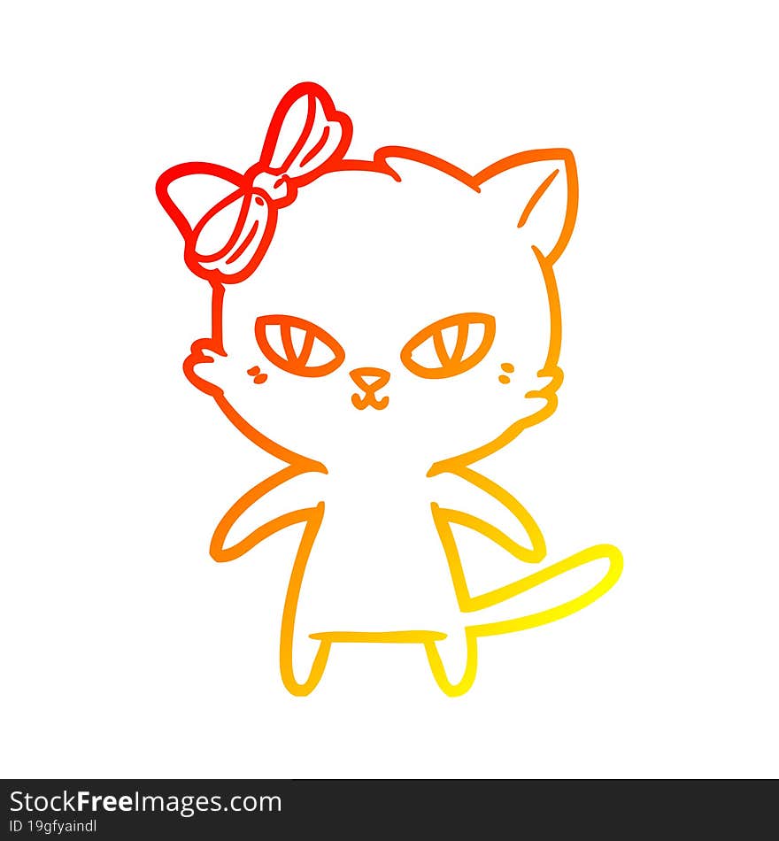 warm gradient line drawing of a cute cartoon cat