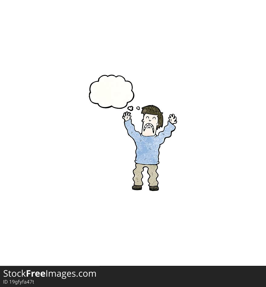 frightened man with thought bubble cartoon