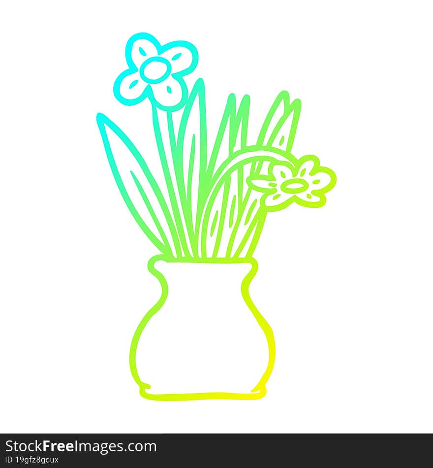 cold gradient line drawing flowers in vase