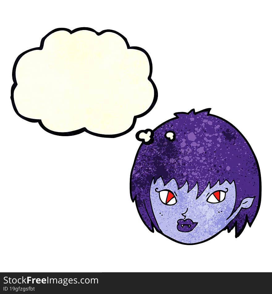 cartoon vampire girl face with thought bubble