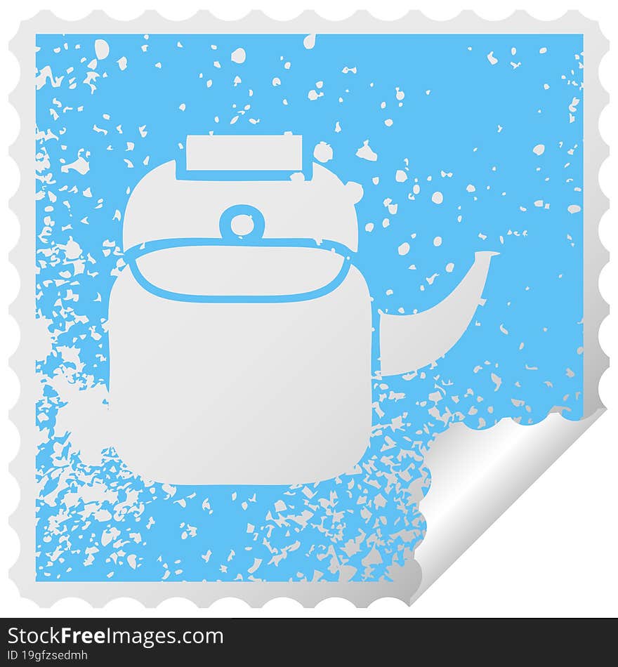 distressed square peeling sticker symbol of a kettle pot