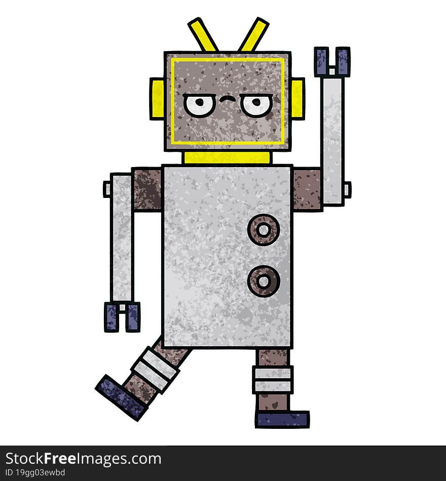 retro grunge texture cartoon of a annoyed robot