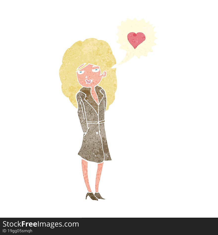 cartoon trenchcoat wearing woman in love