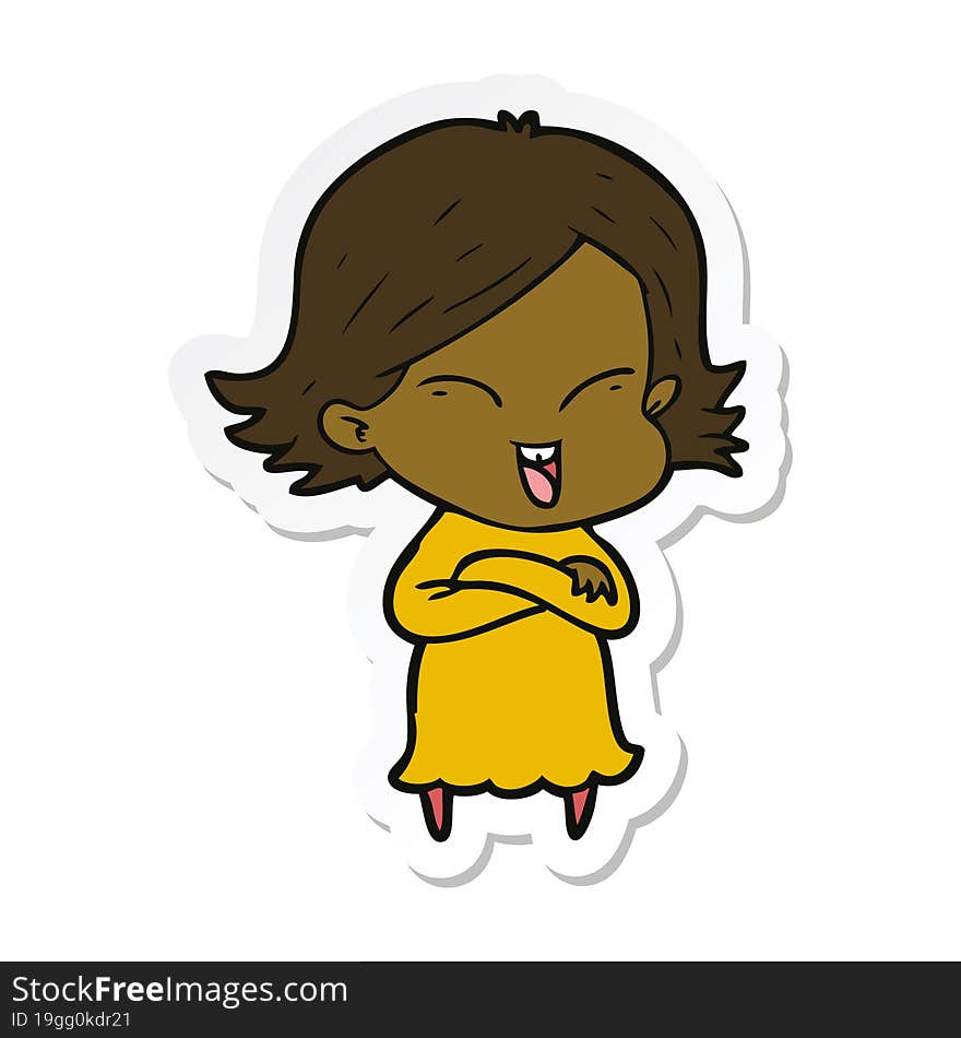 sticker of a happy cartoon girl