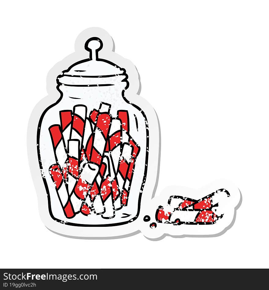 distressed sticker of a cartoon jar of candy