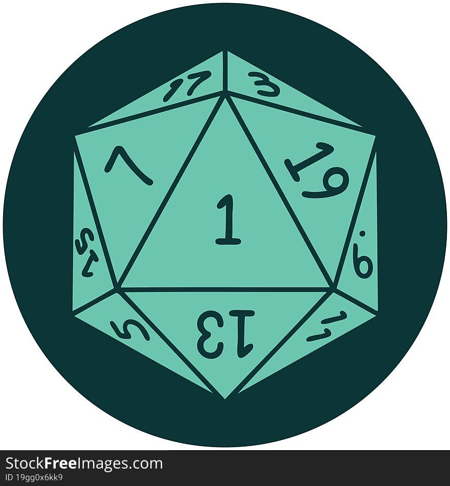 natural 1 D20 dice roll icon