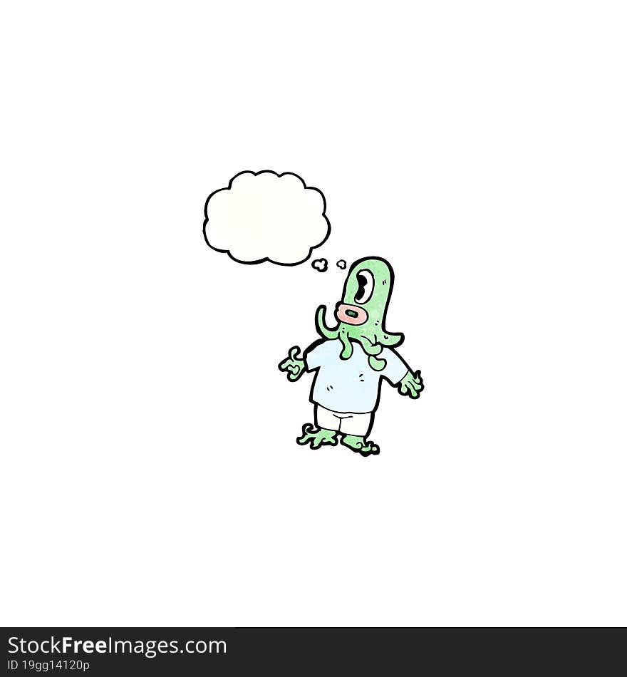 cartoon alien with thougth bubble