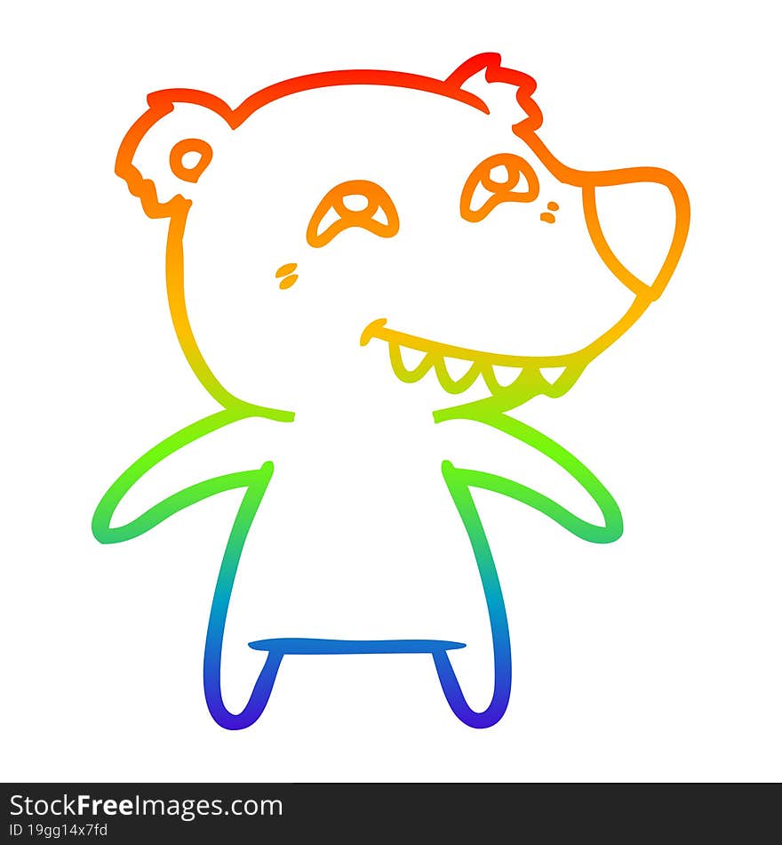 Rainbow Gradient Line Drawing Cartoon Bear Showing Teeth