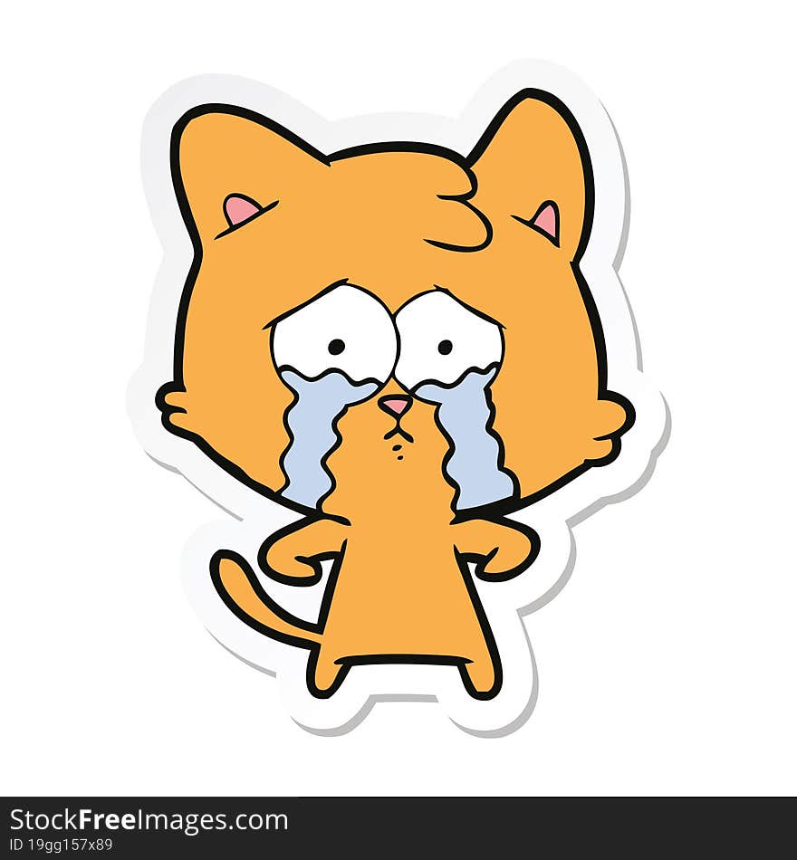 sticker of a cartoon crying cat