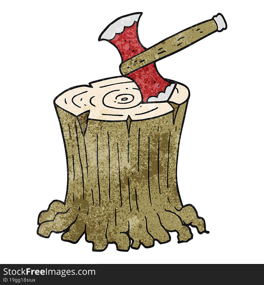 textured cartoon axe in tree stump