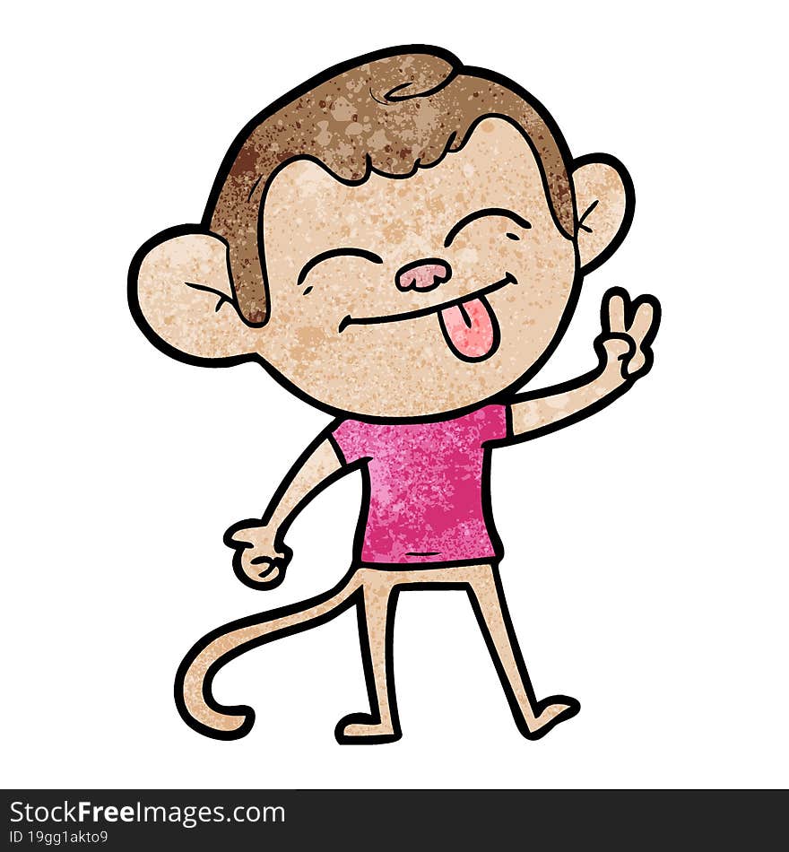 funny cartoon monkey making peace sign. funny cartoon monkey making peace sign