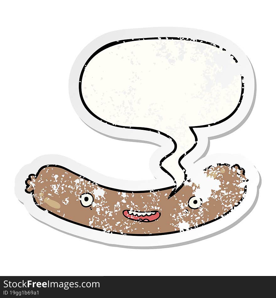 cartoon sausage and speech bubble distressed sticker