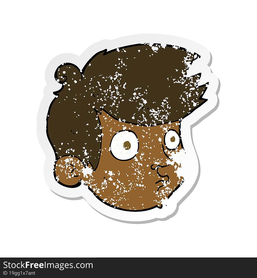 retro distressed sticker of a cartoon staring boy