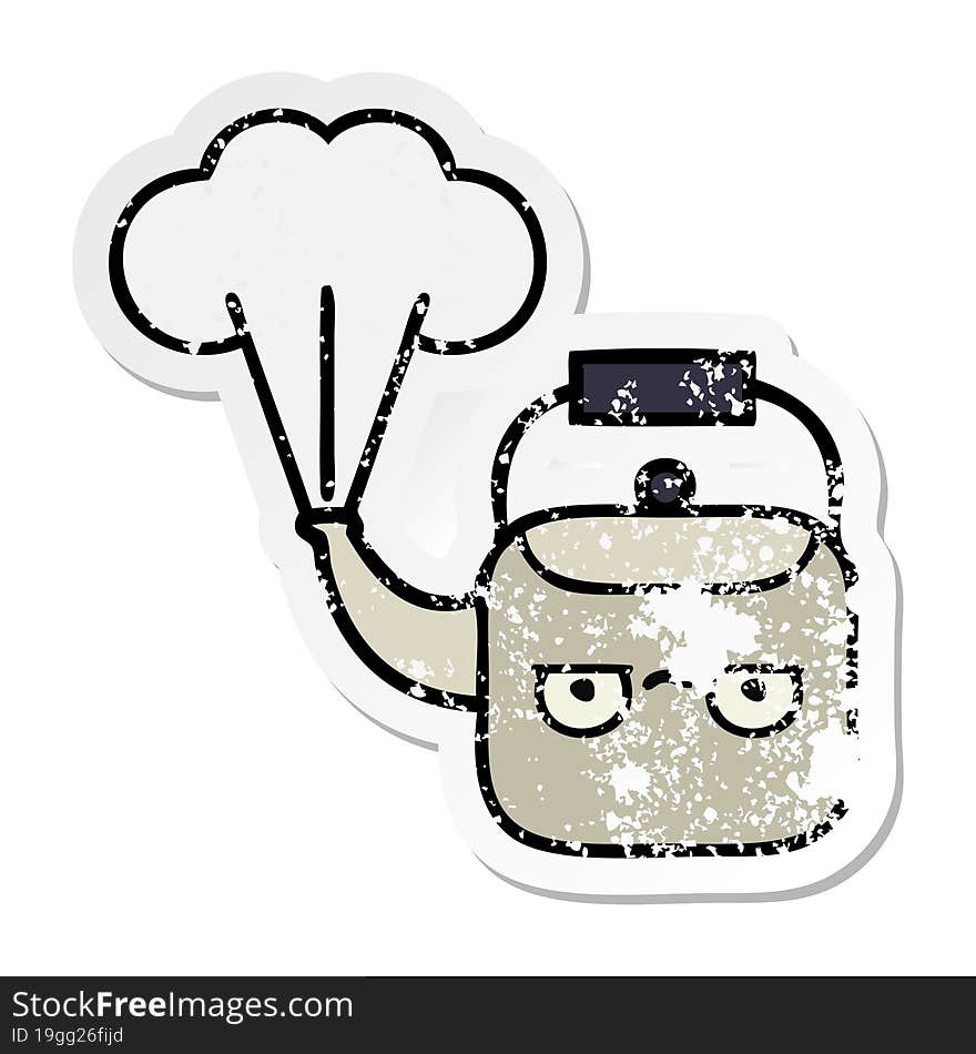 distressed sticker of a cute cartoon steaming kettle