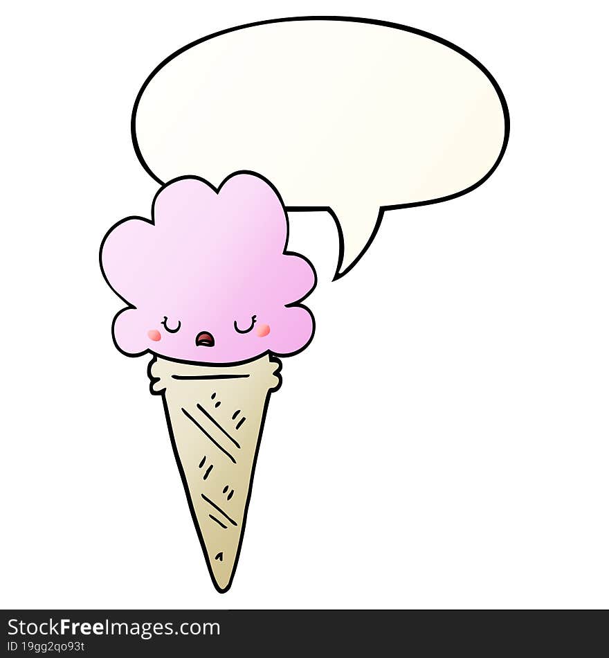 Cartoon Ice Cream And Face And Speech Bubble In Smooth Gradient Style