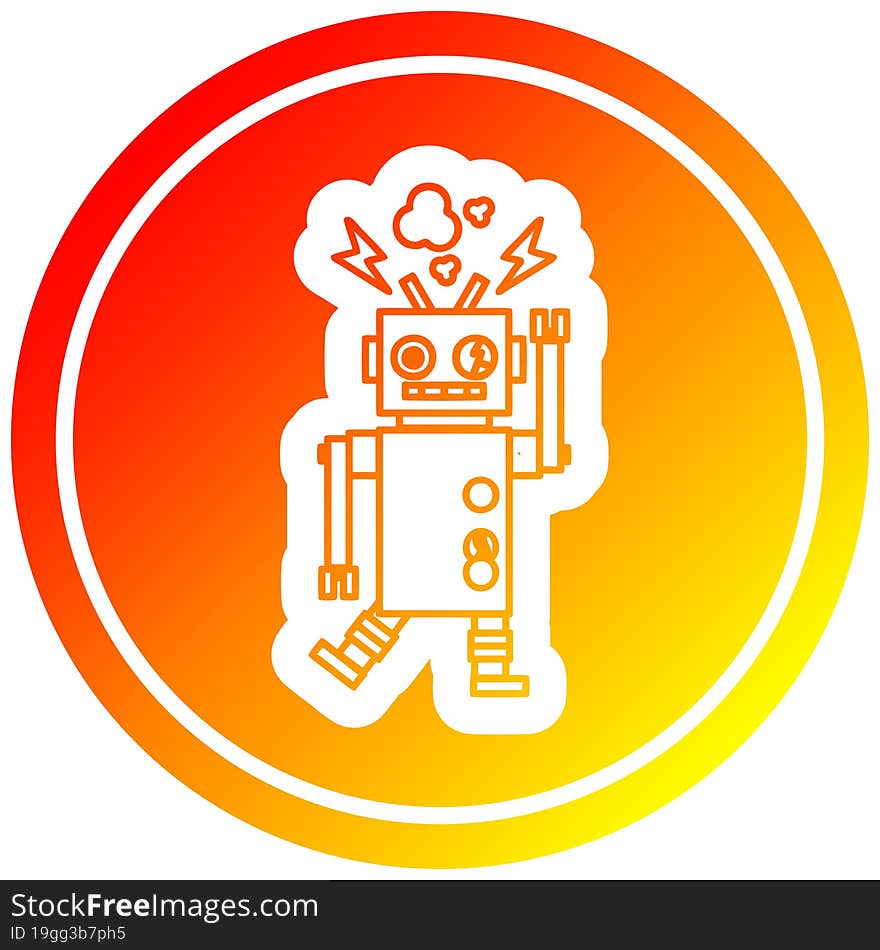 malfunctioning robot circular icon with warm gradient finish. malfunctioning robot circular icon with warm gradient finish