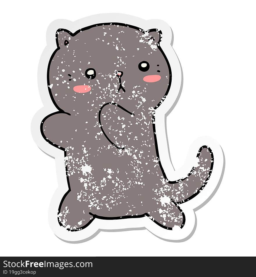 Distressed Sticker Of A Cute Cartoon Cat