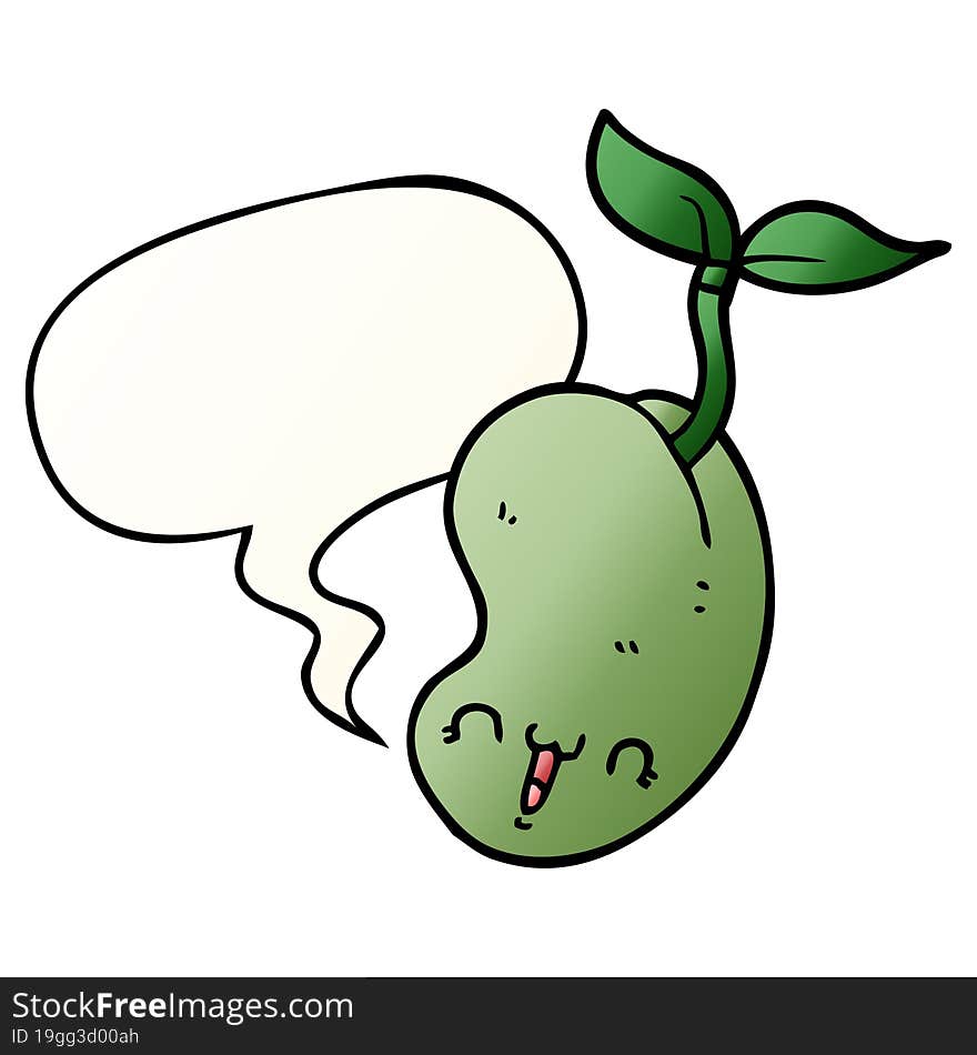 cute cartoon seed sprouting and speech bubble in smooth gradient style