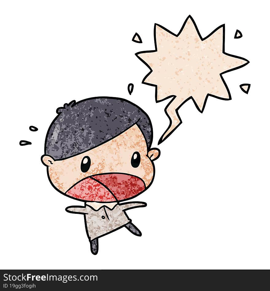 cute cartoon shocked man with speech bubble in retro texture style