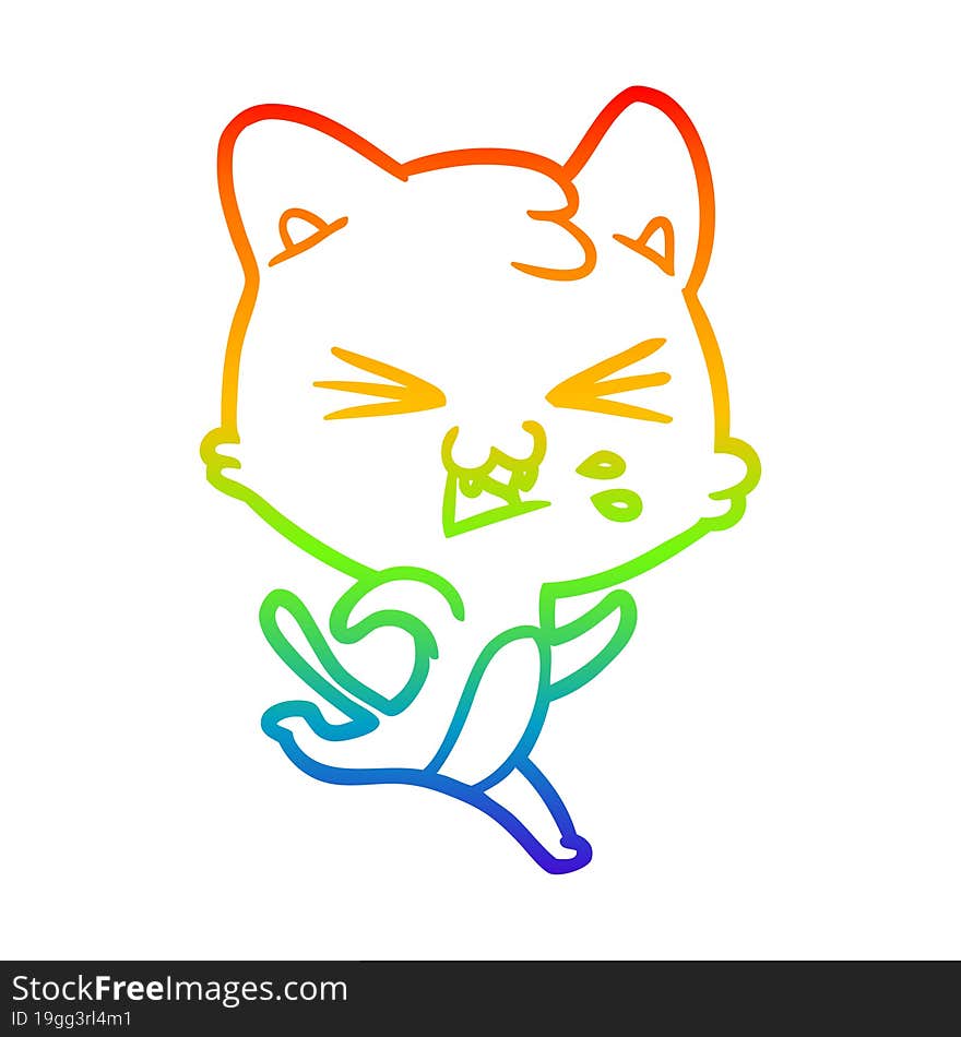 rainbow gradient line drawing cartoon cat hissing