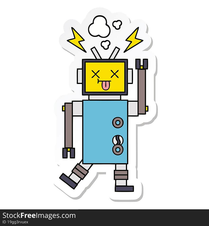 sticker of a cute cartoon robot malfunction