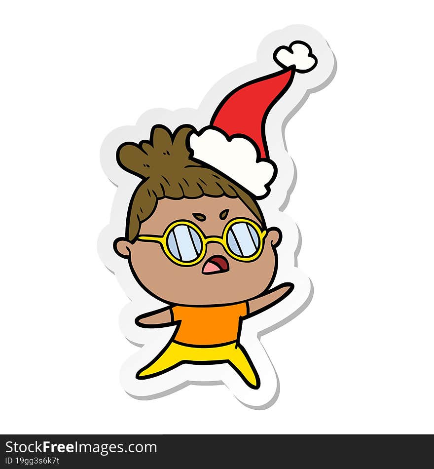 Sticker Cartoon Of A Annoyed Woman Wearing Santa Hat