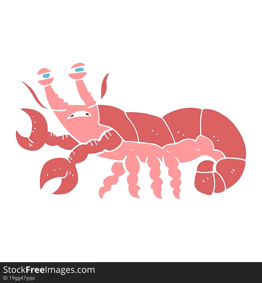 flat color illustration of a cartoon lobster