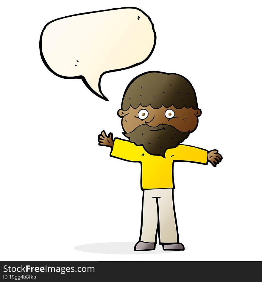 cartoon happy man with beard with speech bubble