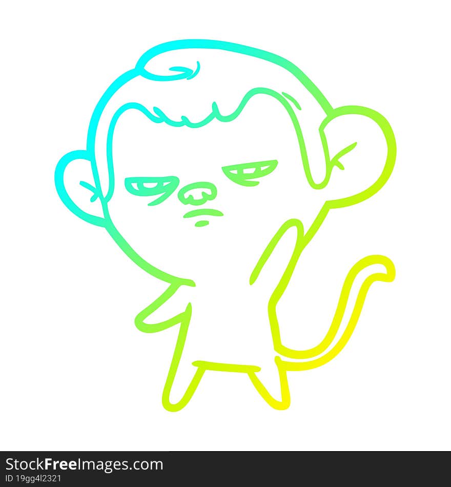 cold gradient line drawing of a cartoon monkey