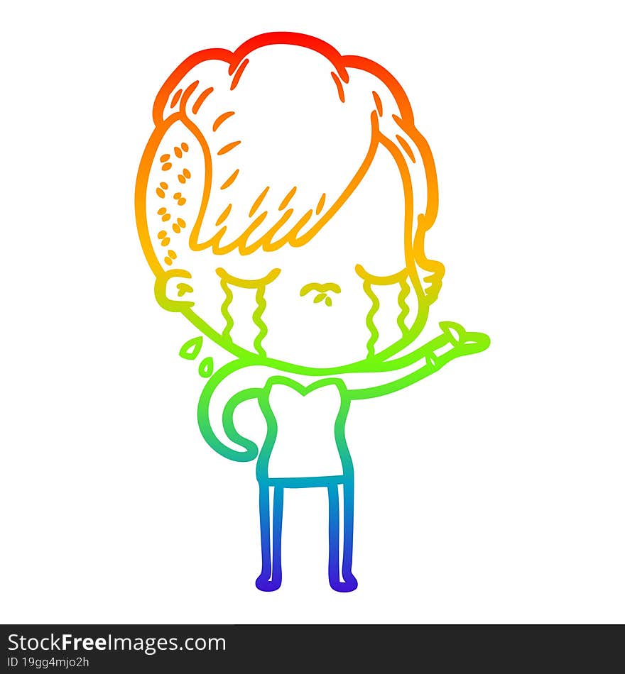 rainbow gradient line drawing of a cartoon crying girl