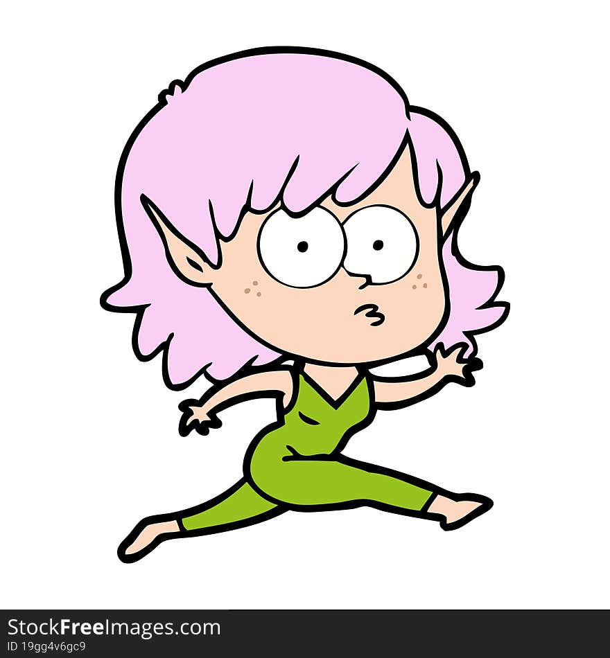 cartoon elf girl running. cartoon elf girl running