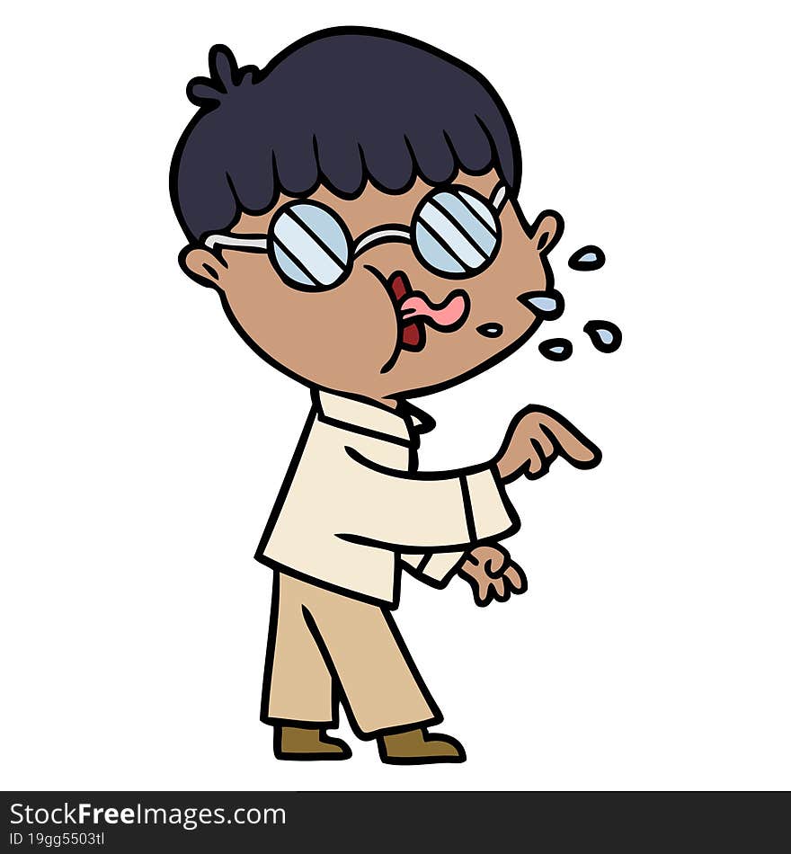 cartoon boy wearing spectacles and making point. cartoon boy wearing spectacles and making point