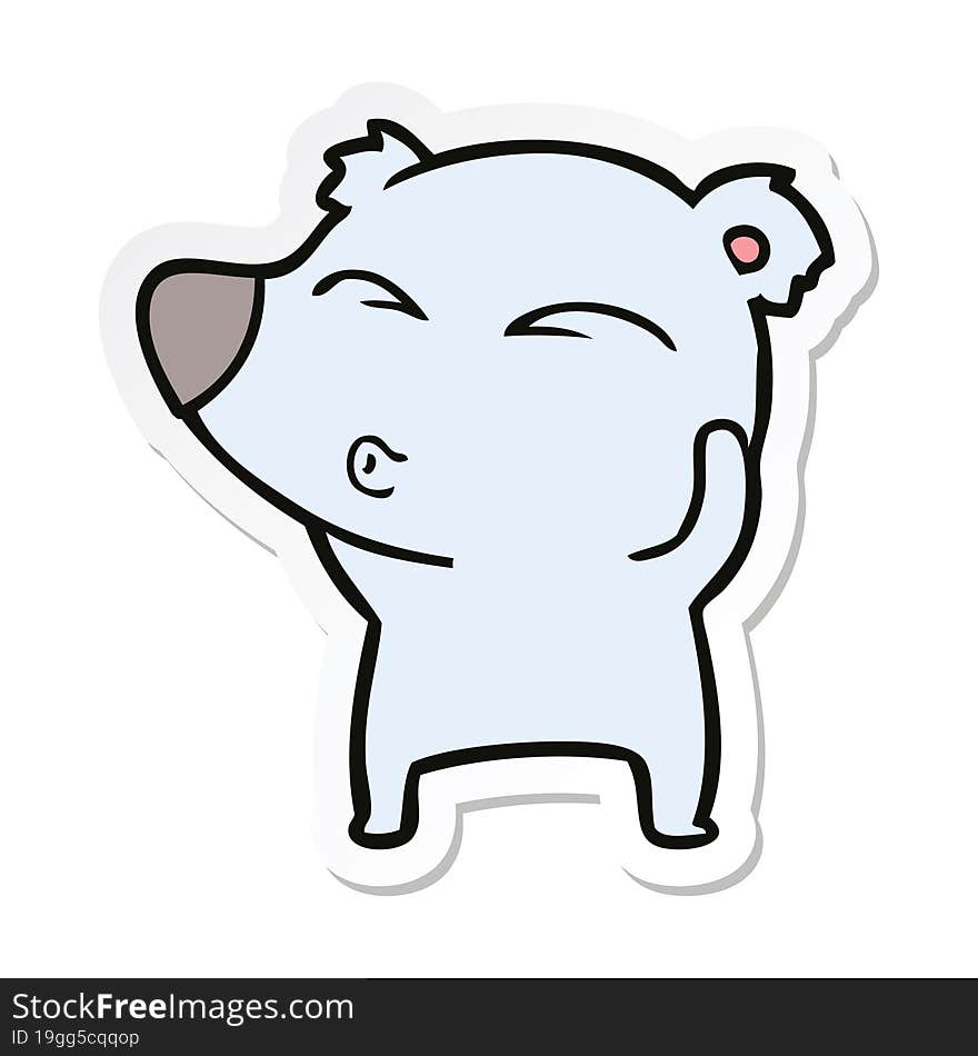 sticker of a cartoon whistling bear